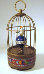 Animated Alarm Cloisonne Bird Cage Clock
